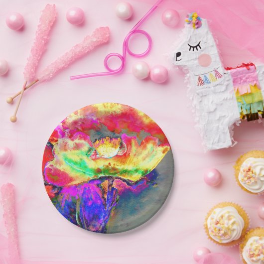 Elegant geel abstract bloemen waterverf schilderij papieren bordje (Feest)