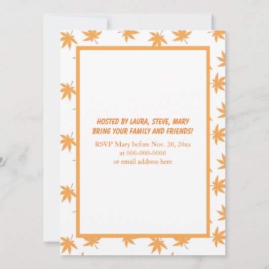 Elegant geel blad Thanksgiving diner Kaart (Achterkant)