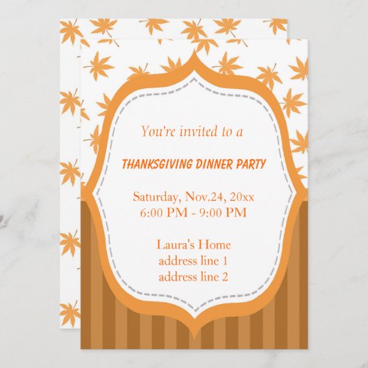 Elegant geel blad Thanksgiving diner Kaart (Voorkant / Achterkant)