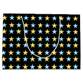 Elegant Geel & Blauw Sterrenpatroon op Zwart Groot Cadeauzakje (Achterkant)