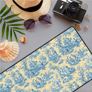 Elegant geel blauwgroen toile de jouy bureaumat