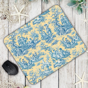 Elegant  geel blauwgroen toile de jouy muismat