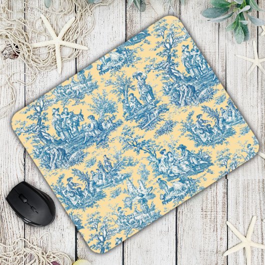 Elegant  geel blauwgroen toile de jouy muismat