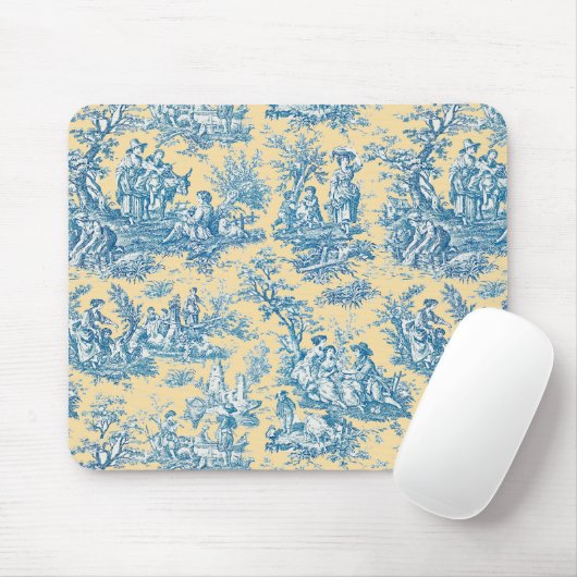 Elegant  geel blauwgroen toile de jouy muismat (Met muis)