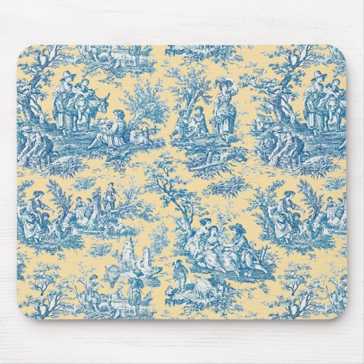 Elegant geel blauwgroen toile de jouy muismat (Voorkant)
