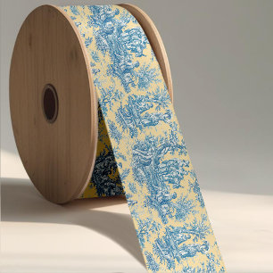 Elegant  geel blauwgroen toile de jouy satijnen lint