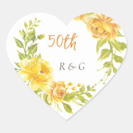 Elegant Geel Bloem 50ste Bruiloft Jubileum Hart Sticker
