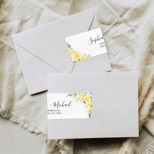 Elegant Geel Bloem Bruiloft Retouradres Label