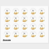 Elegant Geel Bloemen Monogram Retouradres Ronde Sticker (Vel)