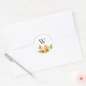 Elegant Geel Bloemen Monogram Retouradres Ronde Sticker (Envelop)