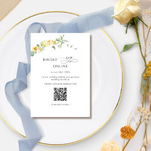 Elegant Geel Bloemen RSVP Online, QR Code Informatiekaartje