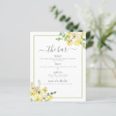 Elegant Geel Bloemen Salie Groen Bruiloft Bar Menu (Staand voorkant)
