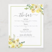 Elegant Geel Bloemen Salie Groen Bruiloft Bar Menu (Voorkant)
