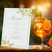 Elegant Geel Bloemen Salie Groen Bruiloft Bar Menu Reclamebord Met Voetstuk