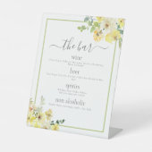 Elegant Geel Bloemen Salie Groen Bruiloft Bar Menu Reclamebord Met Voetstuk (Voorkant)