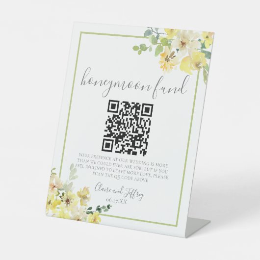 Elegant Geel Bloemen Salie Groen Huwelijksreis Fon Reclamebord Met Voetstuk (Voorkant)