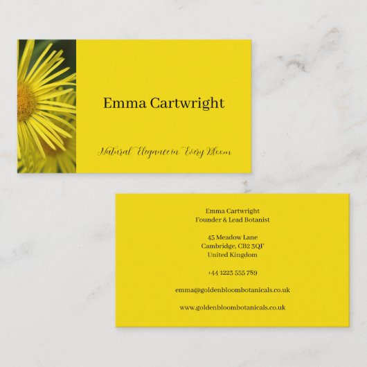 Elegant Geel Bloemen Visitekaartje (Voorkant / Achterkant)