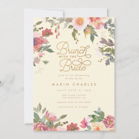 Elegant geel bloemengoud Vrijgezellenfeest brunch Kaart (Voorkant)