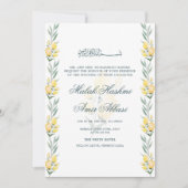 Elegant geel bloemengroen moslim bruiloft kaart (Voorkant)