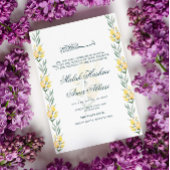 Elegant geel bloemengroen moslim bruiloft kaart