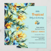 Elegant geel bloementropisch groen baby shower kaart (Voorkant / Achterkant)