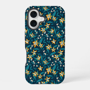 Elegant Geel Bloemmotief in Donkergroene Bladeren iPhone 16 Hoesje