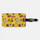 Elegant geel bloemmotief monogram bagagelabel (Achterkant horizontaal)