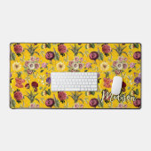 Elegant geel bloemmotief monogram bureaumat (Keyboard & Muis)