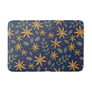 Elegant Geel Bloemmotief op Blauw Badmat