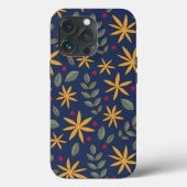 Elegant geel bloemmotief op blauw Case-Mate iPhone case (Achterkant)