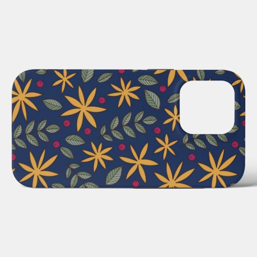Elegant geel bloemmotief op blauw Case-Mate iPhone case (Achterkant (horizontaal))