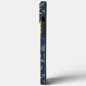 Elegant Geel Bloemmotief op Blauw Case-Mate iPhone Case (Achterkant / Links)