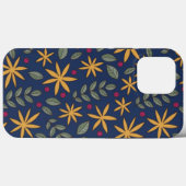 Elegant Geel Bloemmotief op Blauw Case-Mate iPhone Case (Achterkant (horizontaal))
