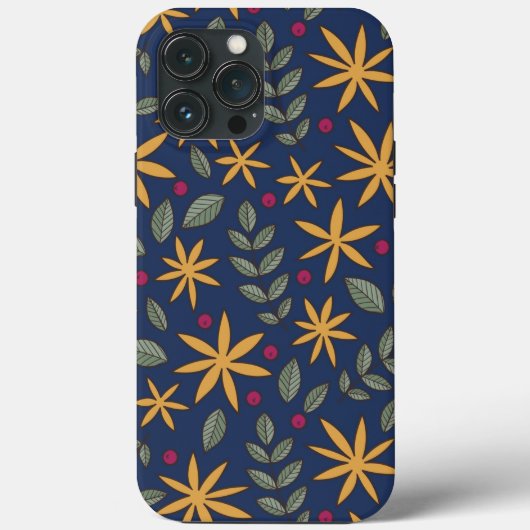 Elegant Geel Bloemmotief op Blauw Case-Mate iPhone Case (Achterkant)