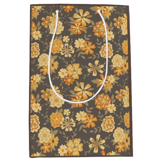 Elegant Geel Bruin Botanisch Patroon Gift Medium Cadeauzakje (Voorkant)