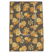 Elegant Geel Bruin Botanisch Patroon Gift Medium Cadeauzakje (Achterkant)