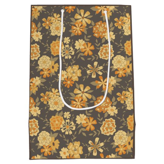 Elegant Geel Bruin Botanisch Patroon Gift Medium Cadeauzakje (Achterkant)