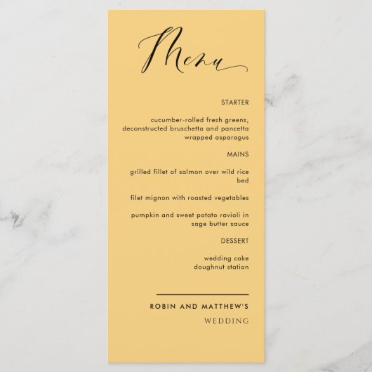 Elegant Geel, Calligrafie Wedding/Ontvangst mij Menu (Voorkant)