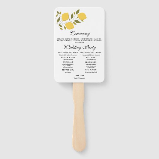 Elegant geel citroen bruiloft programma handwaaier (Achterkant)