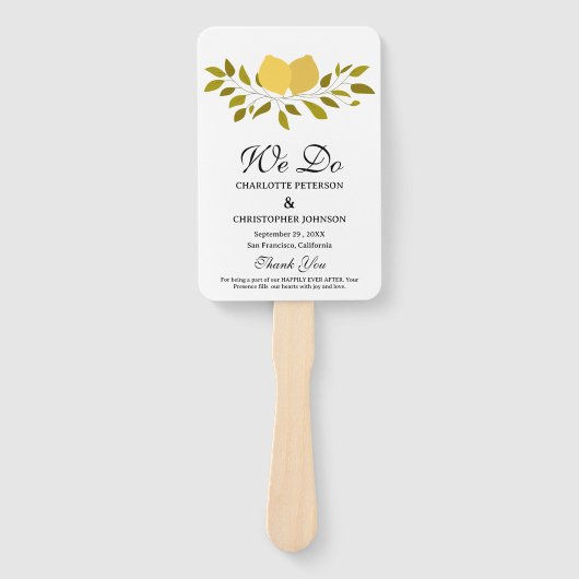 Elegant geel citroen bruiloft programma handwaaier (Voorkant)