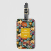 Elegant geel citrus sinaasappels fruit munt patroo bagagelabel (Voorkant (verticaal))