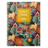 Elegant geel citrus sinaasappels vruchten mint pat notitieboek (Voorkant)