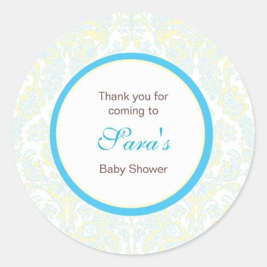 Elegant geel en blauw Damask Favoriet Sticker (Voorkant)