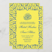 Elegant Geel en Blauw Islamitisch Moslim Bruiloft Kaart (Voorkant / Achterkant)