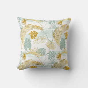 Elegant Geel en Blauwe Bladeren Patroon Kussen