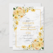 Elegant Geel en Grijze Floral Marble Save the Date (Voorkant)