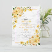 Elegant Geel en Grijze Floral Marble Save the Date (Staand voorkant)