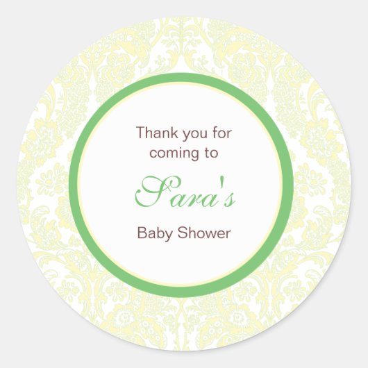 Elegant geel en groen Damask Favor Sticker (Voorkant)