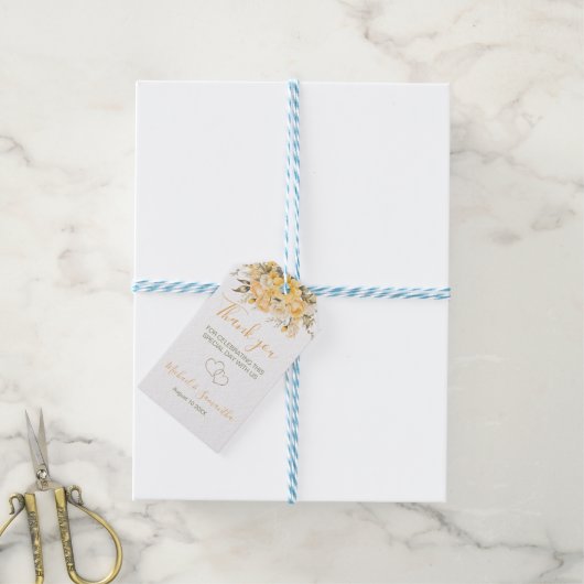 Elegant Geel en Ivoor Roos Bruiloft Cadeaulabel (Met Touw)