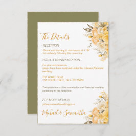Elegant Geel en Ivoor Roos Bruiloft Informatiekaartje